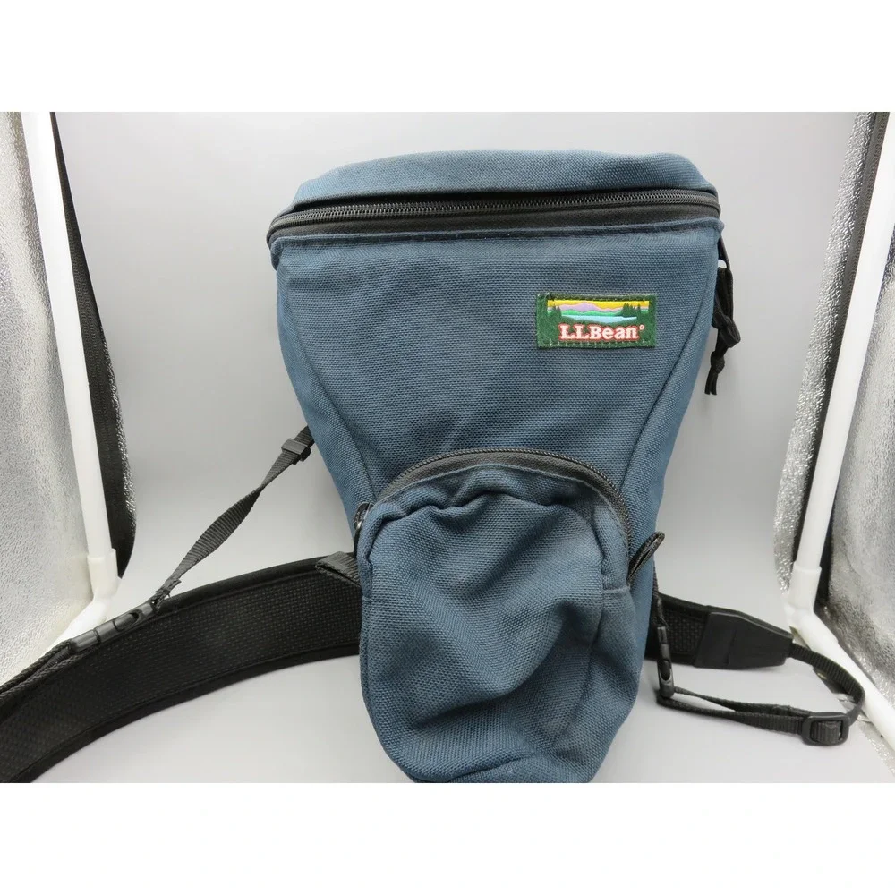 Vintage LL Bean Camera Bag Navy Blue Canvas Made in USA Holster Shoulder Bag